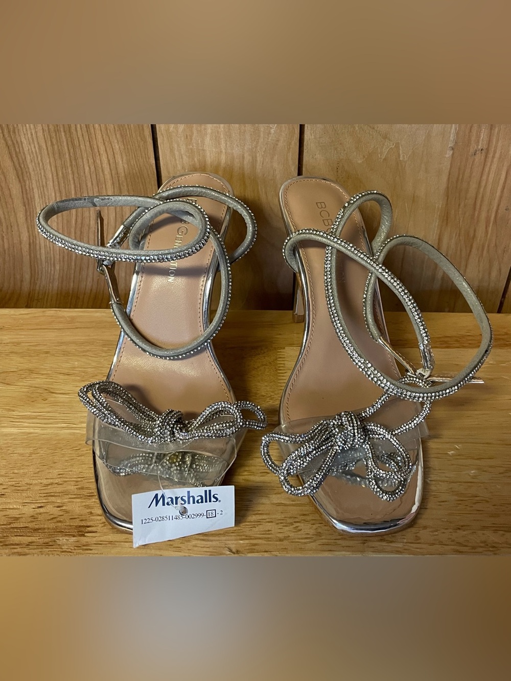 BCBGENERATION Illara Crystal Embellished Bow Ankle Strap Sandals Silver Size 5.5